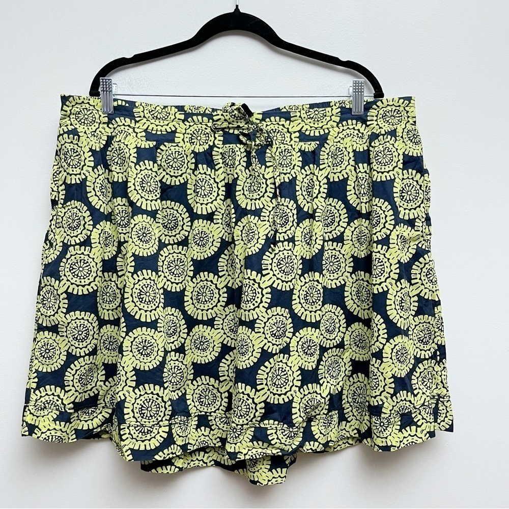 Merona Navy Blue and Lime Cog Print A Line Cotton Pull On Drawstring Skirt XXL